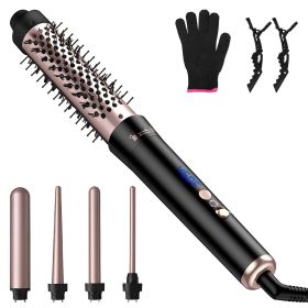 5 in 1 Curling Wand Hair Curling Iron Normal Type Brush Anti-Tangle Hair Thermal Brush Curler with 4 Heating Levels 360° Rotatable Cable 5 Interchange