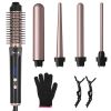 5 in 1 Curling Wand with Leakage-Protection Hair Curling Iron Brush Hair Thermal Brush Curler with 4 Heating Levels 360° Rotatable Cable 5 Interchange