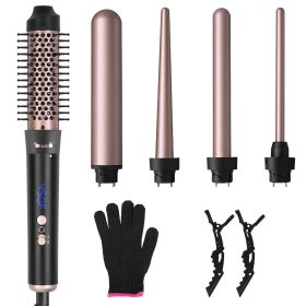 5 in 1 Curling Wand with Leakage-Protection Hair Curling Iron Brush Hair Thermal Brush Curler with 4 Heating Levels 360° Rotatable Cable 5 Interchange