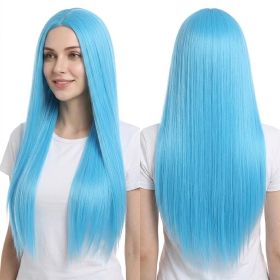 Versatile Center-Parted Long Straight Wig for Women's (Type: Wig, Color: sky blue)