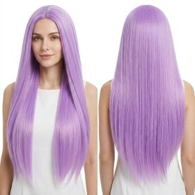 Versatile Center-Parted Long Straight Wig for Women's (Type: Wig, Color: Light Purple)