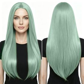 Versatile Center-Parted Long Straight Wig for Women's (Type: Wig, Color: Light Green)