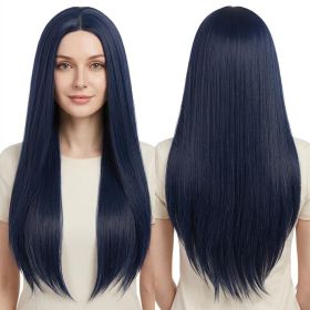 Versatile Center-Parted Long Straight Wig for Women's (Type: Wig, Color: Blue-black)
