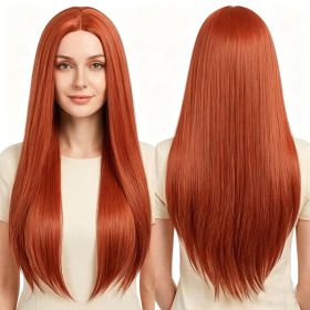 Versatile Center-Parted Long Straight Wig for Women's (Type: Wig, Color: Orange-red)