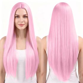 Versatile Center-Parted Long Straight Wig for Women's (Type: Wig, Color: Light Pink)