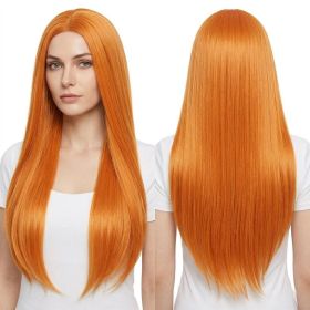 Versatile Center-Parted Long Straight Wig for Women's (Type: Wig, Color: Orange)