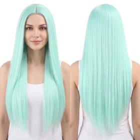 Versatile Center-Parted Long Straight Wig for Women's (Type: Wig, Color: Mint Green)