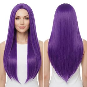 Versatile Center-Parted Long Straight Wig for Women's (Type: Wig, Color: Purple)