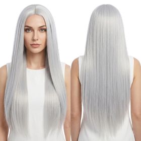 Versatile Center-Parted Long Straight Wig for Women's (Type: Wig, Color: silver)