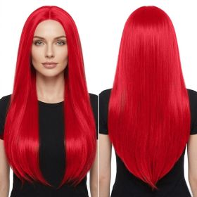 Versatile Center-Parted Long Straight Wig for Women's (Type: Wig, Color: Red)