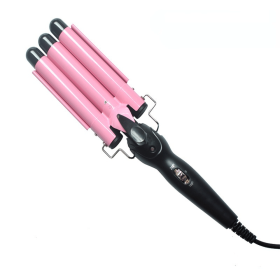 Hair Curler Triple Barrels Ceramic Hair Curling Iron Professional Hair Waver Tongs Styler Tools for All Hair Types (Color: 32mm-pink)