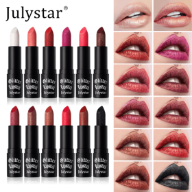 PSJ301-028   12 colors shiny matte lipstick Carved pearlescent glitter lipstick  2pc mixed sales Matte velvet lip lipstick makeup Velvet matte texture (PSJ301-028: PSJ301-028-12)