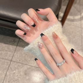French Black Edge Classic Style Handmade Wearable Manicure (Option: Large L-2545 Short Ladder)